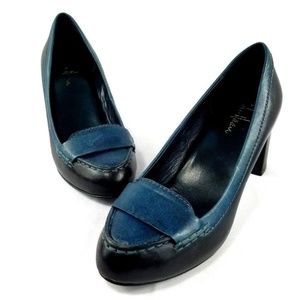 Cole Haan Heel Pumps Black/Blue Leather Size 8.5B